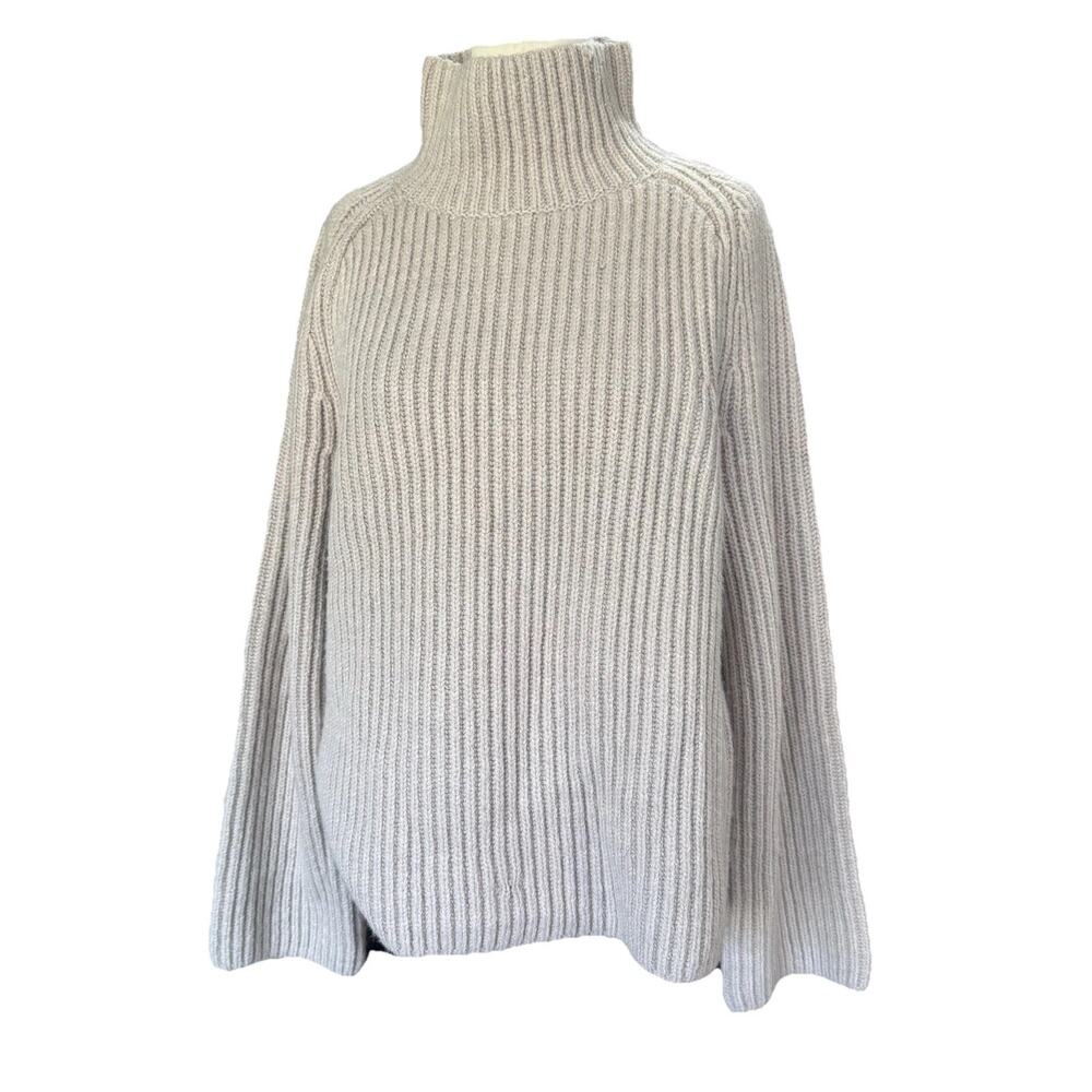 Ann Taylor Beige Heavy Knit Ribbed Mock Neck Tunic Sweater NEW Size Medium - Picture 2 of 10